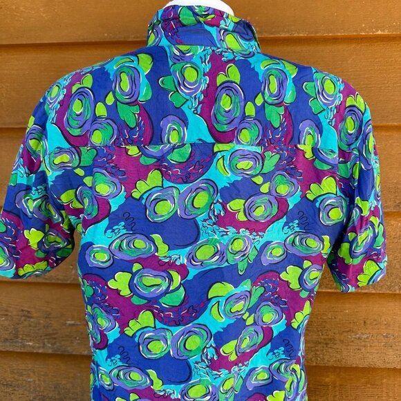 Vintage Blue Island Hawaiian Style Button Down Women’s Shirt Size M - Picture 11 of 13